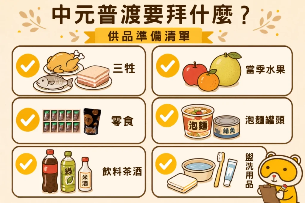 中元普渡要拜什麼？供品準備清單